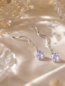 1 Buah Cincin Tindik Pusar Perak Sterling 925 Warna Oranye Lavender Ungu CZ, Cincin Pusar dengan Rantai Rumbai, Anting-anting Model Tali Telinga, Perhiasan Tubuh - lajang - View 2