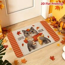 1/2pcs Autumn Door Mat, Autumn Maple Leaf Cat Coffee Theme Flannel Door Mat, Comfortable Soft Absorbent Non-Slip Machine Washable, Multi-Functional Home Entrance Living Room Kitchen Bathroom Hallway Floor Mat, Thanksgiving Holiday Decoration Carpet - Multicolor - View 7