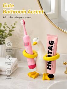 This Charming "Hugging Duck" Ceramic Toothbrush Holder Is Both A Toothbrush Storage Rack And A Bathroom Countertop Organizer; Its Unique Duck Design Combines Fashion And Practicality, Making It A Multifunctional Elegant Accessory For The Bathroom Vanity. - Multicolor - View 8