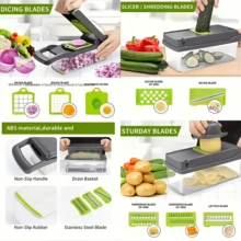 Set Pemotong Sayuran Manual Multifungsi 14/16 buah, Plastik dengan Wadah Penyimpanan, Kepala Pisau Ganda untuk Mengiris, Memotong Dadu, Mencincang, Memudahkan Pengolahan Bawang Bombay, Kentang, Tomat, Mentimun, Wortel, Cocok untuk Persiapan Makanan di Dapur Rumah, Pengolahan Bahan Baku Restoran, Pemotongan Sayuran dalam Jumlah Besar untuk Pesta Ramadan, Desain Tekan ke Bawah untuk Tangan, Penyimpanan Ringkas Tidak Memakan Ruang Lemari, Mudah Dibongkar dan Dibilas, Alat Dapur Pengolahan Buah dan Sayuran untuk Rumah dan Komersial - MultiWarna - View 8