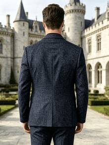 Blazer Pria Bertekstur, Jaket Jas Kasual Formal Kancing Tunggal, Cocok untuk Perjalanan Bisnis, Pesta, Kencan, dan Acara Rekreasi - Biru - View 3