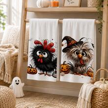 2pcs Fluffy Chick Halloween Pattern Kitchen Towels, Suitable For Dishwashing And Hand Drying, Decorative Kitchen Towels, Gift For Neighbors, Warm Housewarming Gift For Friends, Gift For Mom, And Birthday Gift For Friends, Halloween Gift - Multicolor - View 4