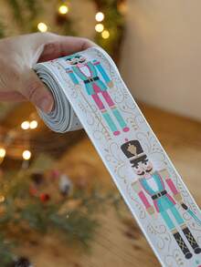 Cute Christmas Wired Edge Ribbon Roll Nutcracker Gingerbread Holly Printed Satin Ribbon For Gift Wrapping DIY Bow Making Wreath Tree Decor Aesthetic Festive Party Craft Supplies - Multicolor - View 8