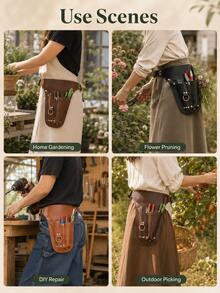 Vintage PU Leather Gardening Tool Belt, Multi-Pocket Tool Storage Bag With Adjustable Waist Strap, Portable Gardening Tool Organizer, Suitable For Gardeners, Florists And DIY Users, Pruning, Planting, Harvesting, Floral Arrangement, Yard Work, Waist Tool Pouch Holster - Multicolor - View 6