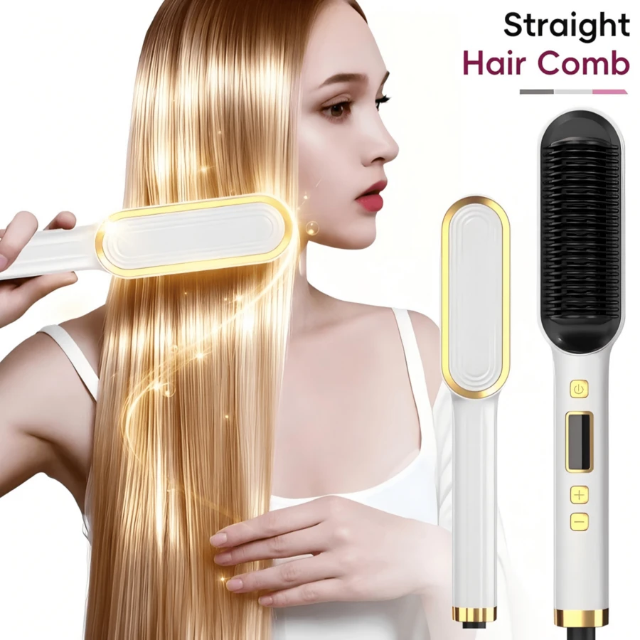 2-In-1 Women's Hair Straightener Comb, Fast Heating Styling Comb With Multiple Adjustable Temperature Settings, LCD Display, Suitable For Straight/Curly/Styling Hair, Anti-Scald Design, Valentine's Day Gift, Mother's Day Gift, Styling Comb/Straightener Comb