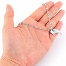 1pc New Fashion Rectangular Initial Angel Wings Pendant Silver Stainless Steel Lip Chain Necklace For Women - Silver - View 3