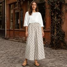 2026 Summer New European And American  Cross-Border Polka Dot Elegant Casual Straight Wide-Leg Pants - Whitepolkadots - View 3