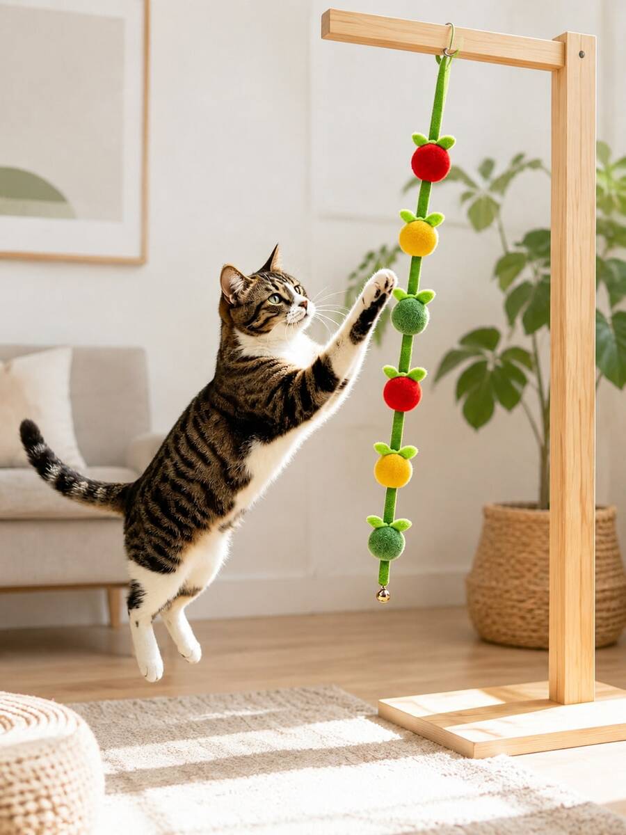 1//2/3/4pcs Persimmon Tomato Shaped Straw Cat Teaser Toy - Suitable For All Cat Breeds, Interactive Toy With Bell, Boredom Relief Toy, Suitable For All Sizes Of Kittens And Adult Cats - Multicolor - View 1
