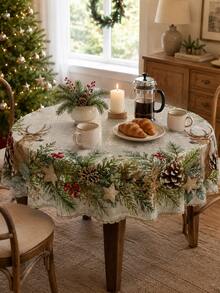 2026 Christmas Decor: Beige Polyester Tablecloth With Reindeer And Forest Pattern, Suitable For Winter Holiday Garden Party Or Kitchen Dining Table, Creating Festive Christmas Atmosphere - Multicolor - View 5