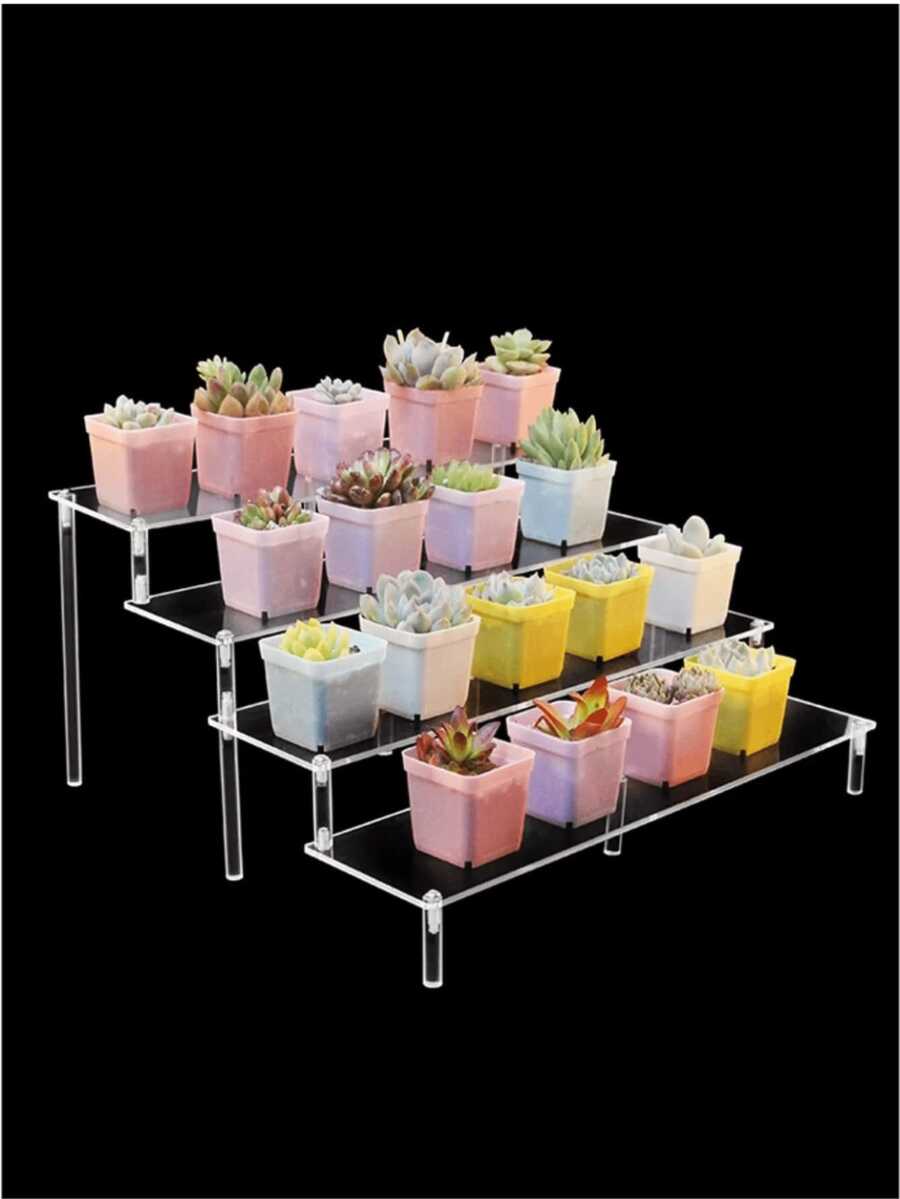 1 pieza Soporte de exhibición de acrílico, estante de exhibición escalonado de 1-2-3-4-5 niveles, estante de almacenamiento y exhibición para el hogar, estante de exhibición de joyas & cosméticos, soporte de exhibición de almacenamiento transparente de varias capas, estante de perfumes - transparente - Ver 1