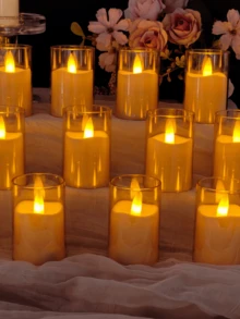 6/12/24pcs Acrylic Flameless Flickering Candles (Batteries Included), With Remote Control Timer, Suitable For Home Decor, Wedding, Holiday, Party Decoration, Table Centerpiece, Patio Decoration - Gold - View 4