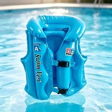 Adult Thickened PVC Inflatable Swim Ring Life Vest Anti-Flip Adjustable Buoyancy Vest Pool Water Play Equipment Beginner Buckle - Blue Life Jacket + Air Pump - View 3