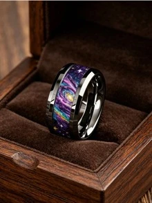 1pc Cyber Cool Starry Sky Style Stainless Steel Inlaid Colorful Galaxy Nebula Decorative Ring For Men, Suitable For Dating, Commuting, Gifting, Party And Daily Wear - Multicolor - View 9