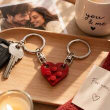 2pcs Heart Puzzle Keychain Set, Creative Couple Matching Keyring, Red Heart Puzzle Pendant Bag Charm - A - View 4