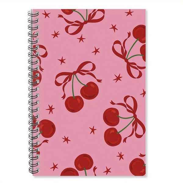 1pc 2D Flat Cherry Daisy A5 Spiral Coil Notebook - 5.7x8.3 Inches, Lined Pages, High-Quality Paper, Bright Pink Cover Design, Portable Note-Taking, Learning, Creative Writing Notebook - Ideal For Students And Professionals, Campus Notebook, Office Use, Back To School Essential