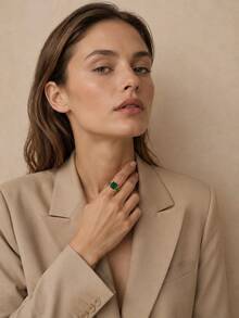A Luxury Charming Elegant Gold-Colored Open Ring, Suitable For Women As Date Commitment Or Engagement Jewelry - Green - View 4