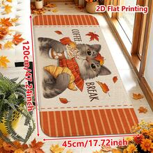 1/2pcs Autumn Door Mat, Autumn Maple Leaf Cat Coffee Theme Flannel Door Mat, Comfortable Soft Absorbent Non-Slip Machine Washable, Multi-Functional Home Entrance Living Room Kitchen Bathroom Hallway Floor Mat, Thanksgiving Holiday Decoration Carpet - Multicolor - View 11
