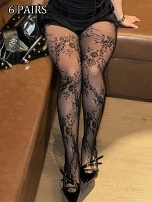 女士渔网袜 - 花卉蕾丝点缀，性感法式风格，约会之夜、叠穿搭配和浪漫礼物的完美之选 - 彩色 - 查看 9