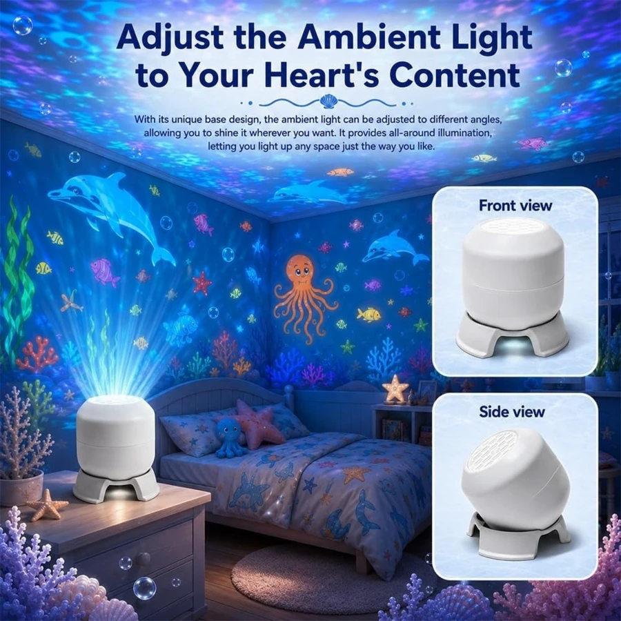 360° Rotating Dynamic Projection Light LED Ocean Starry Sky Projection Lamp Marine Life Projection Light USB Powered Bedroom Atmosphere Light For Birthday Party - White - View 1