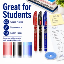2 Packs 0.38mm Erasable Gel Pens With 30 Replacement Refills And 1 Blue Eraser, Fine Point Refillable Writing Pen Set, Black Blue Red Color Options For Students, School, Office, Notes And Planning - Multiple Styles - View 8