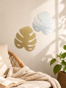 1pc Monstera Leaf Mirror Wall Decor, Gold Silver Tropical Botanical Leaf Accent With Modern Boho Design, Reflective Wall Decoration For Living Room Bedroom Bathroom Entryway Apartment Office, Plant Theme Home Decor, Modern Room Display Accent - Leaf 2 - View 2