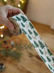 Cute Christmas Wired Edge Ribbon Roll Nutcracker Gingerbread Holly Printed Satin Ribbon For Gift Wrapping DIY Bow Making Wreath Tree Decor Aesthetic Festive Party Craft Supplies - Multicolor - View 12