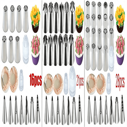 1 Set Piping Tools, Including 1 Extra Large 1.5 Inch Piping Tip, 1 Extra Large Connector, 7 Korean Style 0.8 Inch Piping Tips, 1 Small Connector And Other Piping Tools, Suitable For Home Baking, Buttercream Frosting DIY