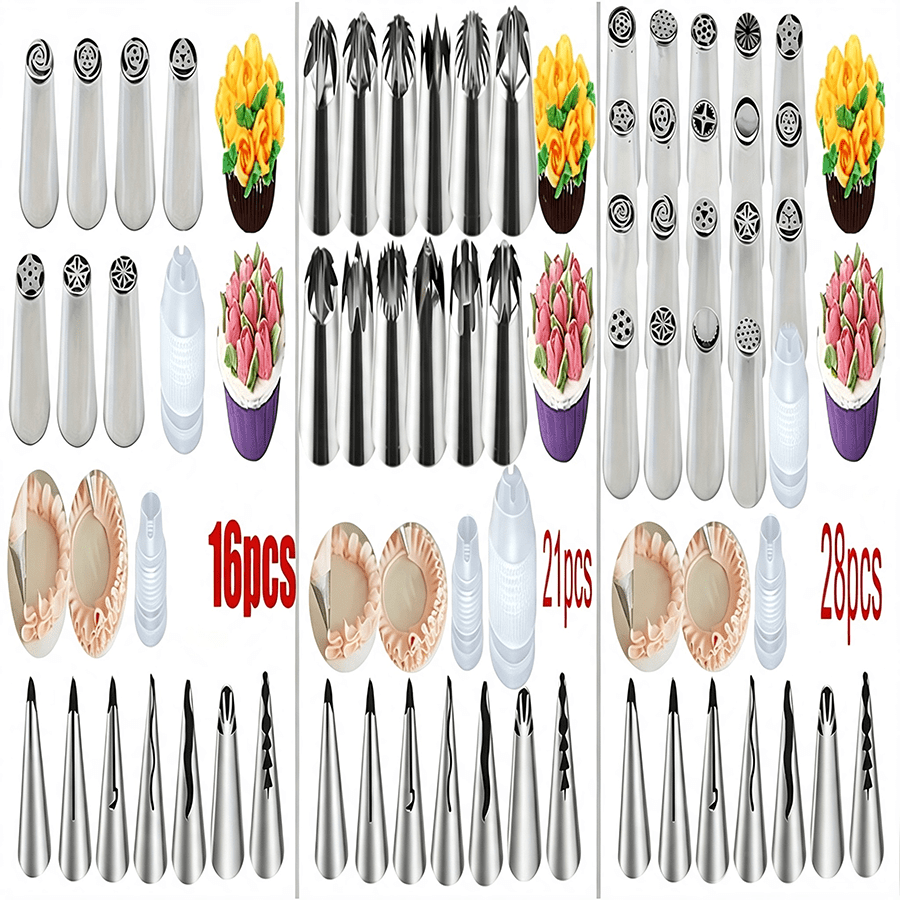 1 Set Piping Tools, Including 1 Extra Large 1.5 Inch Piping Tip, 1 Extra Large Connector, 7 Korean Style 0.8 Inch Piping Tips, 1 Small Connector And Other Piping Tools, Suitable For Home Baking, Buttercream Frosting DIY