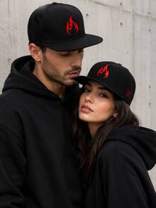 1pc Flame Embroidered Flat Brim Baseball Cap, Hip Hop Adjustable Sun Hat, Street Outdoor Cycling Casual Hat, Unisex - Flame Embroidery Style - View 1