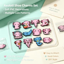 Cute Hexagonal Dinosaur Axolotl Shoe Charms Set, Soft PVC Waterproof Shoe Buckle Accessories, Viral Healing Cartoon Axolotl Design, Detachable DIY Decoration For Clogs, Bags, Bracelets. Flexible Material, Non-Fading, Wear-Resistant And Waterproof, Suitable For Daily Bathing And Water Play, Girly Healing Accessories, Student Gift, Daily Outfit Shoe Modification Goodies, Niche Cute Shoe Decoration Accessories - A - View 7