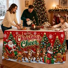 Christmas Table Skirt, Printed With Santa Claus, Reindeer And Christmas Tree Patterns, Arctic Holiday Theme Polyester Tablecloth, Colorful Christmas Party Decoration, Suitable For Family Gatherings, Children's Christmas Parties, Restaurants And Winter Home Decor - A - View 10