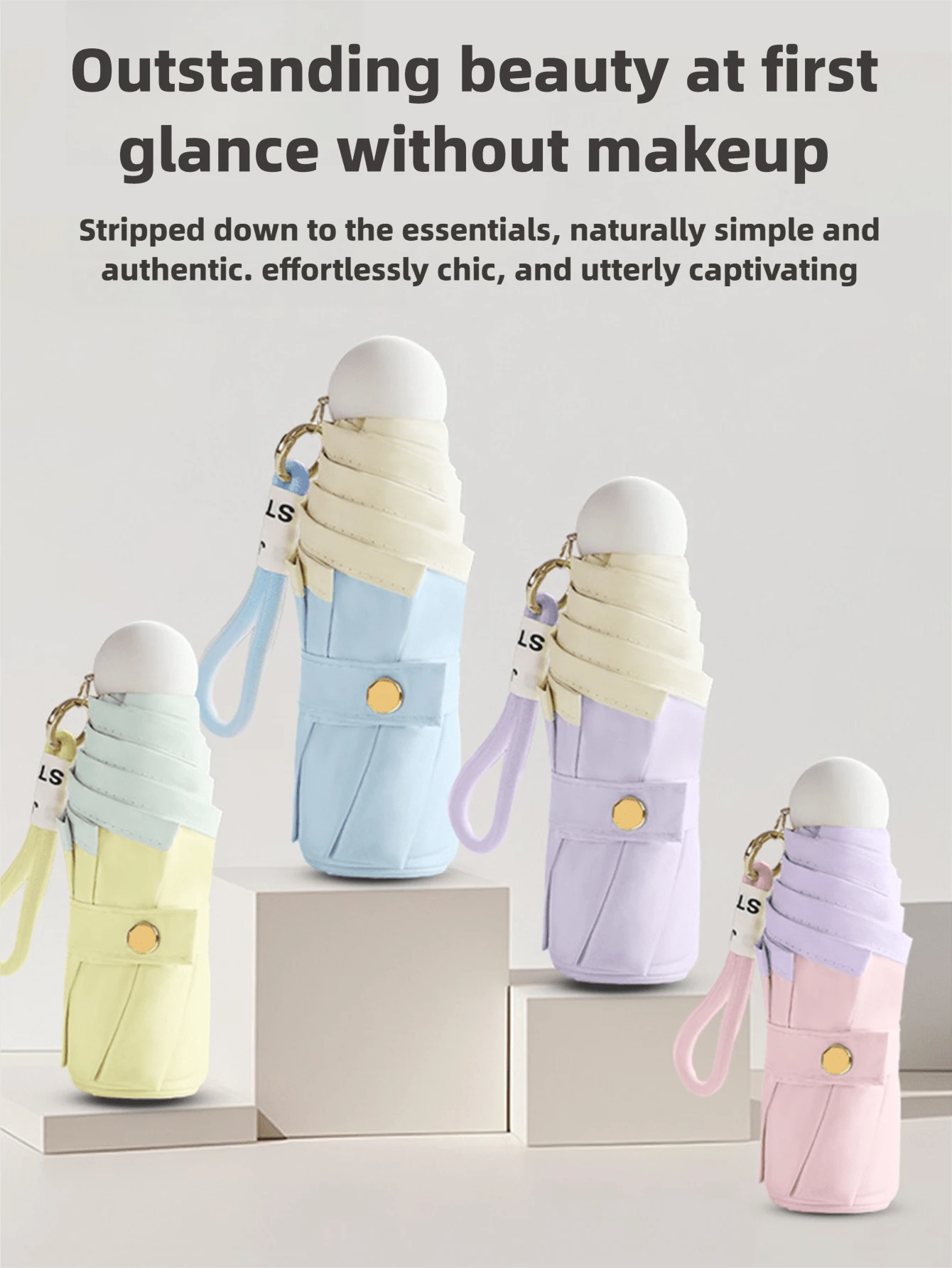 Fashionable Mini Folding Travel Umbrella With Woven Hanging Rope, Macaron Color, Contrast Design, 5-Fold 8-Rib Manual Open Colorful Umbrella, UV Protection, Sun And Rain Proof, Lightweight And Portable, Suitable For Women And Children - B - View 1