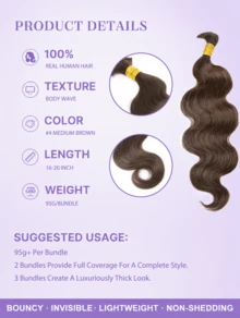 Y WIGS #4 Body Wave Boho Human Hair For Braiding 14-22inch 95g Per Bundle No Weft Human Braiding Hair 100% Brazilian Virgin Human Hair Extensions Long-Lasting & No Shedding Bulk Human Hair Medium Brown For Every Season, Especially Autumn - S4 - View 3
