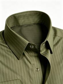 Men's Embossed Vertical Striped Commuter Shirt - Olive Green - View 4
