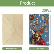 20Pcs Holiday Christmas Thank You Card Set With Envelopes And Blank Note Cards, Perfect For Holiday Parties, Featuring Vintage Santa Claus And Charming Forest Animal Designs - Multicolor - View 10
