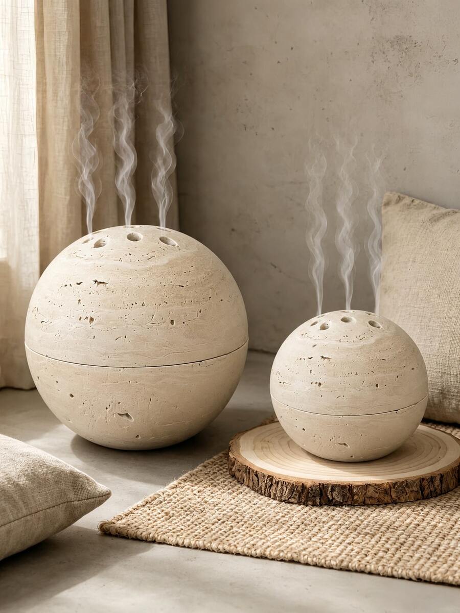 1pc Resin Round Incense Burner, Wabi-Sabi Style And Zen Aesthetic, Suitable For Living Room, Tea Room And Home Decor - Stone Ball - View 1