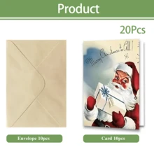 20Pcs Holiday Christmas Thank You Card Set With Envelopes And Blank Note Cards, Perfect For Holiday Parties, Featuring Vintage Santa Claus And Charming Forest Animal Designs - Multicolor - View 7
