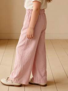 3pcs/Set Celana Panjang Anak Perempuan Motif Gelembung Kotak-kotak Polos Kaki Lebar Warna Acak, Lembut Nyaman Minimalis Serbaguna, Cocok Untuk Musim Semi, Musim Panas, dan Musim Gugur - MultiWarna - View 5