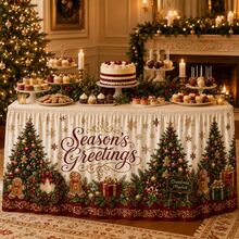 Vintage Christmas Tablecloth, Printed With Christmas Tree, Gingerbread Man, Snowflake, Gift Box, Pine Branch Patterns Holiday Greetings Tablecloth, Luxury Holiday Party Decoration, Suitable For Family Dinner And Holiday Home Decor - A - View 6