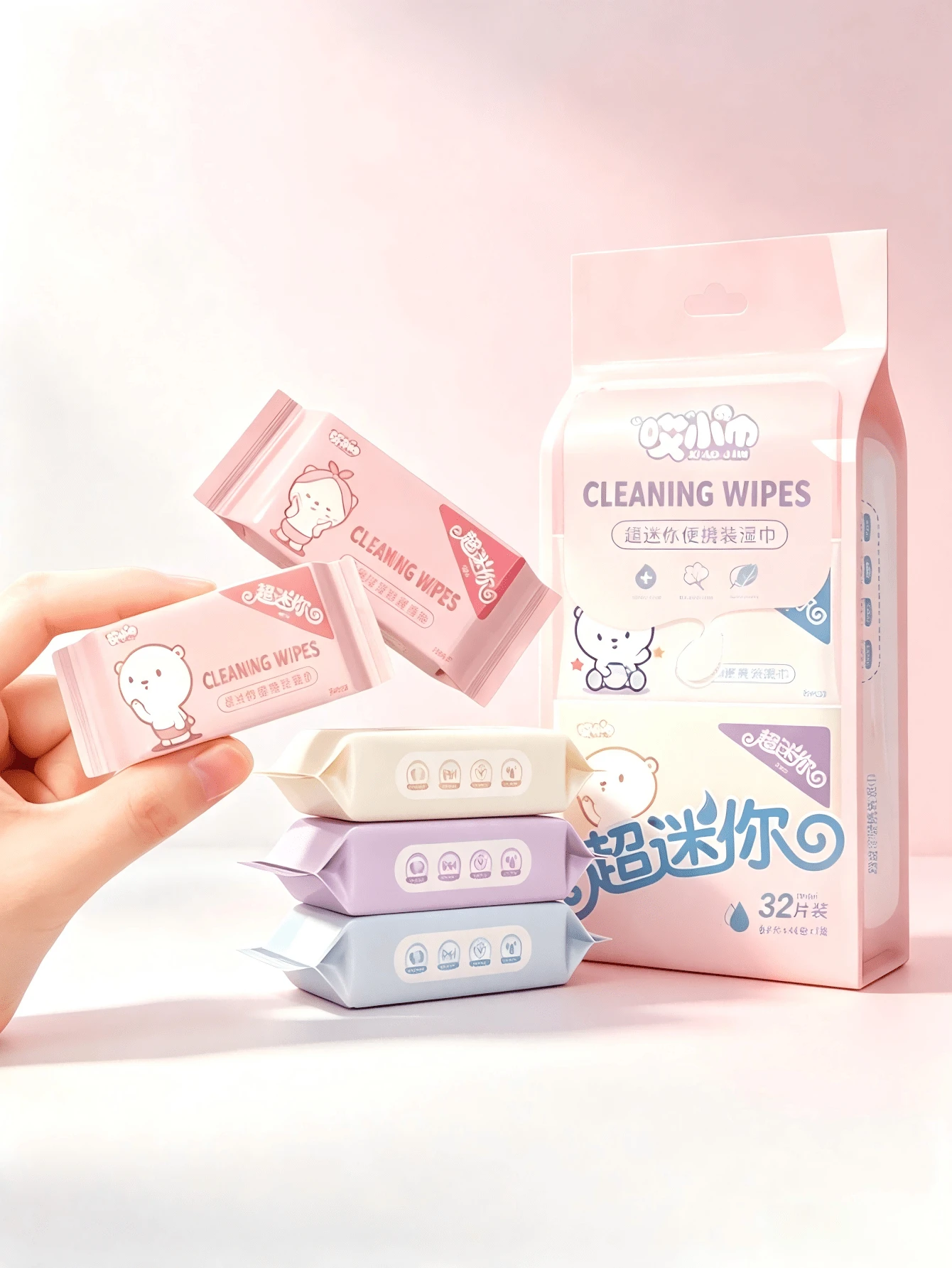 8/16/32/64/128pcs Cute Mini Portable Wet Wipes, Multi-Purpose Cleaning Wipes, Suitable For Travel, Office, Kitchen And Surface Cleaning (Random Style) - Multicolor - View 1