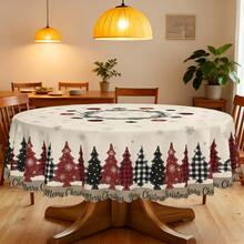 1pc Christmas Party Tablecloth, Made Of Polyester, Easy To Clean, Reusable. With A Christmas Tree Background Picture. Suitable For Christmas Party Decoration, Christmas Table Decorations, And Dining Hall Decorations, Etc. - A - View 5