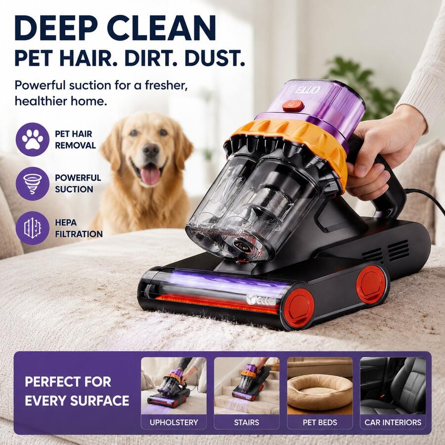E.LUO Bed Vacuum Cleaner, 18Kpa,400W Dual Roller Vacuum Cleaner With UVC, Hot Air And High Heat, Strong Suction, Dual Cup Handheld Sofa Vacuum Cleaner, Suitable For Pillows, Baby Beds, Sofas And Pet Hair. - 查看 1