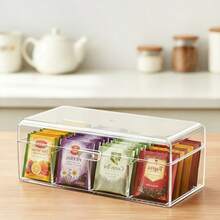 1pc (19.5*9*7.5cm/7.7*3.5*3in) Hinged Lid Divided Tea Bag Storage Box, Transparent Stackable Tea Storage Container, 4-Compartment Plastic Tea Bag Organizer, Suitable For Kitchen And Countertop - Transparent - View 5
