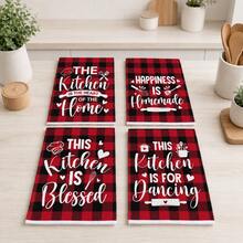 1pc Red Buffalo Plaid Kitchen Theme Hand Towel, - Durable Polyester Fabric, Suitable For Daily Use, Party, Home Decor, Theme Party And Gathering Decoration Towel - Multicolor - View 4
