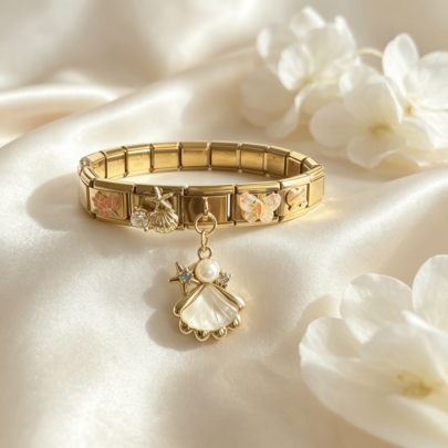 時尚義大利模組化手鍊，附蝴蝶結、愛心、字母、蝴蝶、櫻桃吊飾，適合禮品與日常配戴