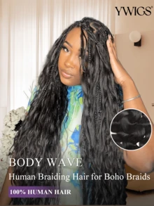 Y WIGS شعر بشري للضفائر بوهو موجة الجسم بدون نسيج شعر بشري خام 95 جرام 14-22 بوصة لون طبيعي شعر مجعد للضفائر 100% شعر ريمي بشري شعر الضفائر ناعم ومرن وذو ملمس ناعم شعر بشري غير معالج مجعد للضفائر - SNatural - مشاهدة 10