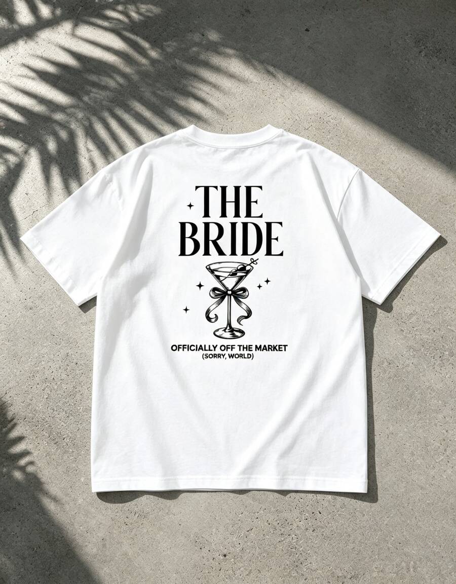 Oversized Pure Cotton Bridal Blouse, THE BRIDE Cocktail Back Print, Loose Fit For Bachelorette Parties And Summer Outings - White - View 1
