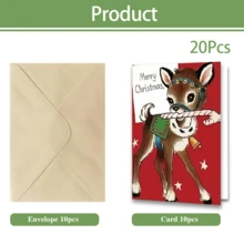 20Pcs Holiday Christmas Thank You Card Set With Envelopes And Blank Note Cards, Perfect For Holiday Parties, Featuring Vintage Santa Claus And Charming Forest Animal Designs - Multicolor - View 9