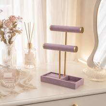 2-Tier Detachable T-Shape Jewelry Stand Elegant Velvet Bracelet Necklace Display Rack Organizer For Vanity Table Bedroom Dresser Storage Home Decor - Multicolor - View 14