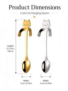 1pc Cute Cat Hanging Coffee Spoon, Stainless Steel Dessert Tea Stirring Spoon - View 6